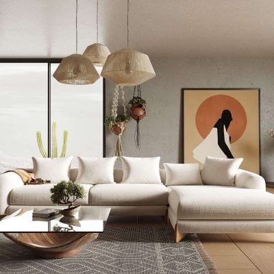 Modrest Fleury Contemporary Cream Fabric Sectional Chase lounger