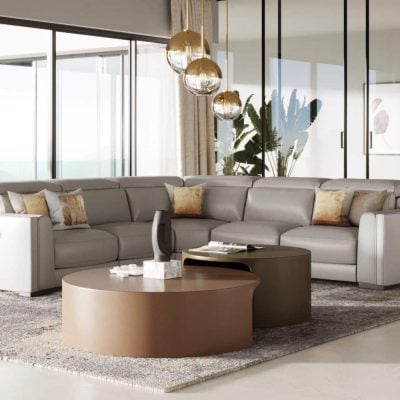 Frazier Grey Leather Reclining Sectional Sofa