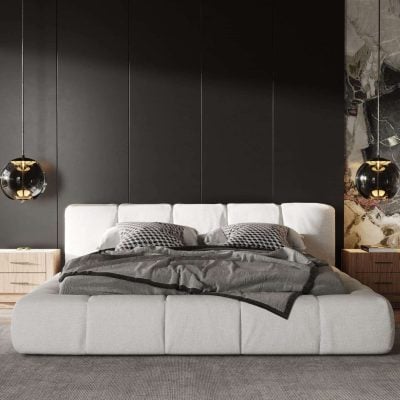 Modrest Lamont Modern White Cream Fabric Bed