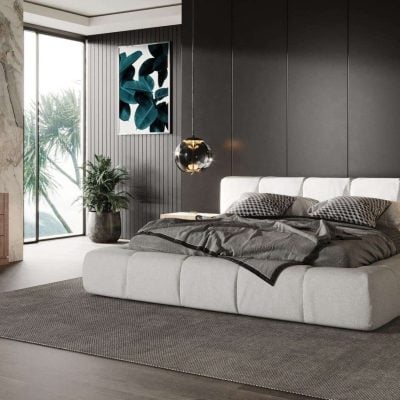 Modrest Lamont Modern White Cream Fabric Bed