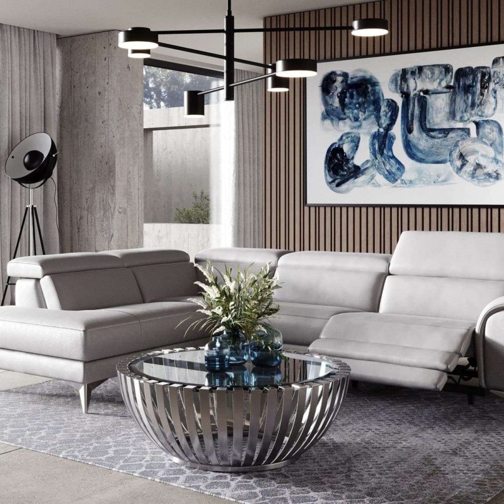 Coronelli Collezioni Monte Carlo - Italian Modern Grey Leather Sectional Sofa