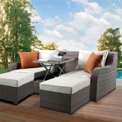 Salena patio sofa with hideaway table and ottomans 45010