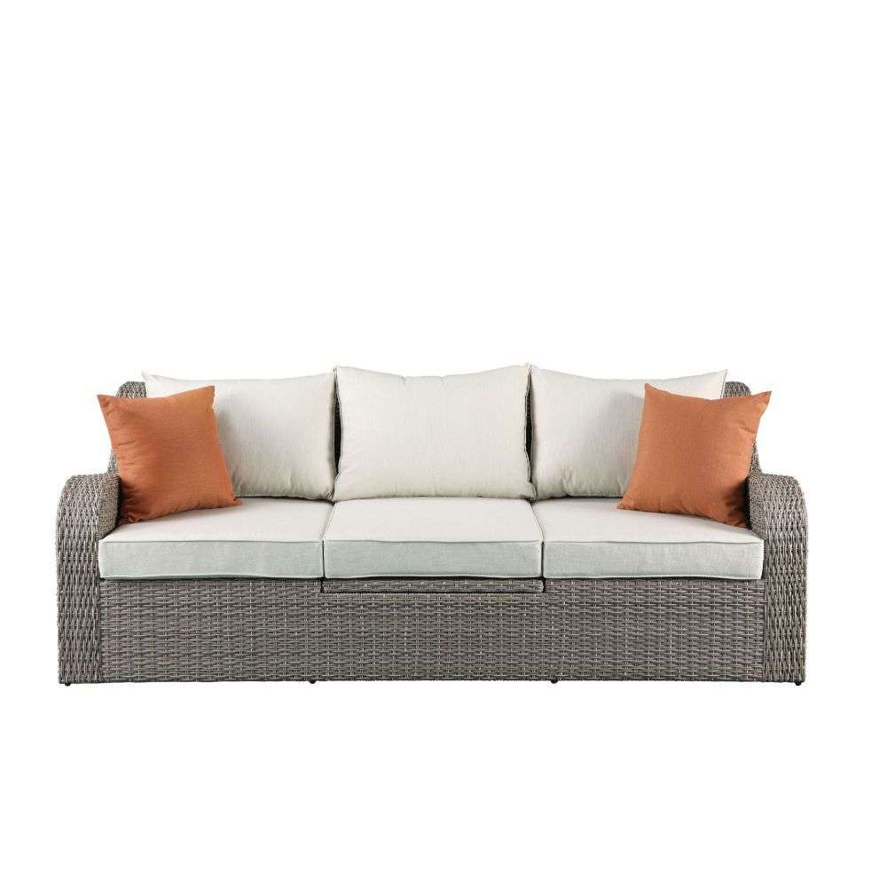 Salena patio sofa with hideaway table and ottomans 45010