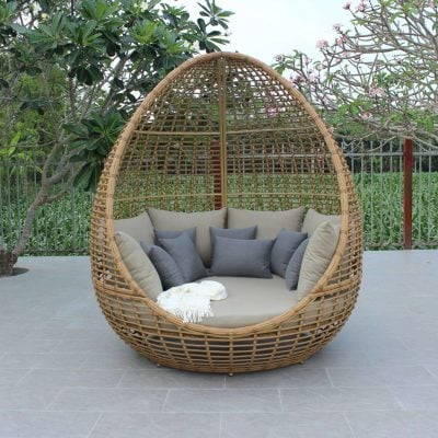 Renava Cocoon - Outdoor Beige + Wicker Day Bed
