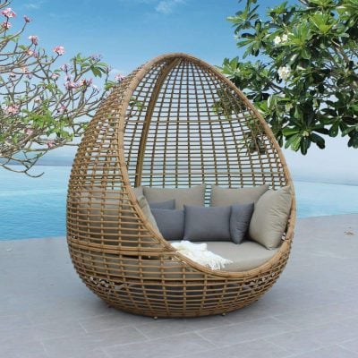 Renava Cocoon - Outdoor Beige + Wicker Day Bed