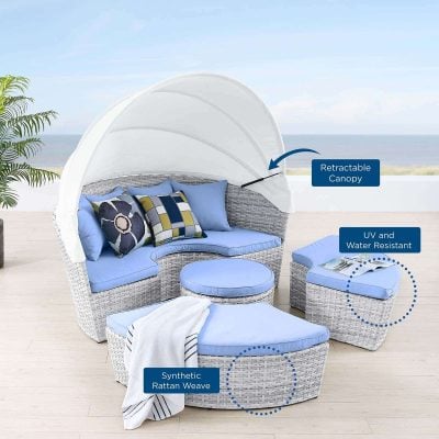 Scottsdale Canopy Daybed With Ottomans Light Blue