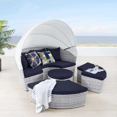 Scottsdale Canopy Daybed With Ottomans Dark Blue