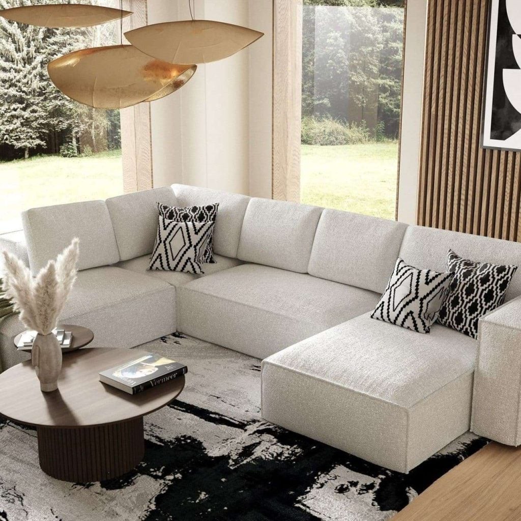 Divani Casa Lulu Modern White Fabric Sectional Sofa