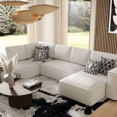 Divani Casa Lulu Modern White Fabric Sectional Sofa