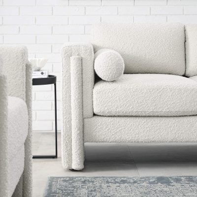 Visible Modern White Boucle Loveseat