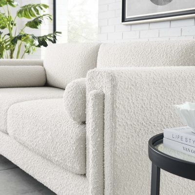 Visible Modern White Boucle Sofa