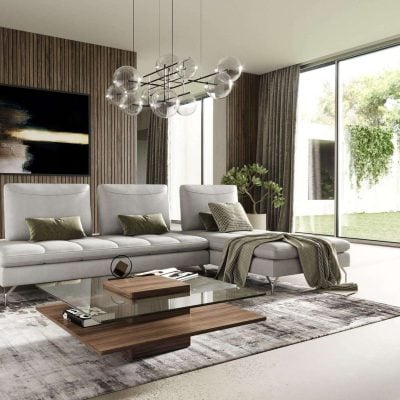 Italian Leather Grey Sectional couch With Chase