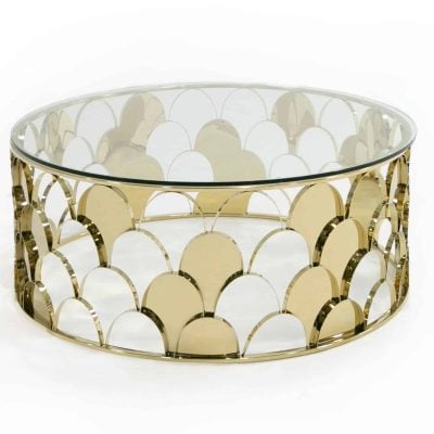 Modrest Javier Modern Glass & Gold Round Coffee Table