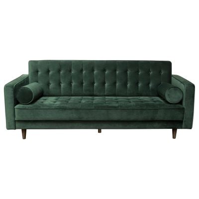 Juniper Green Velvet Sofa With Wood Legs