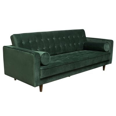 Juniper Green Velvet Sofa With Wood Legs