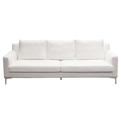 Seattle White Linen Sofa With Silver Legs