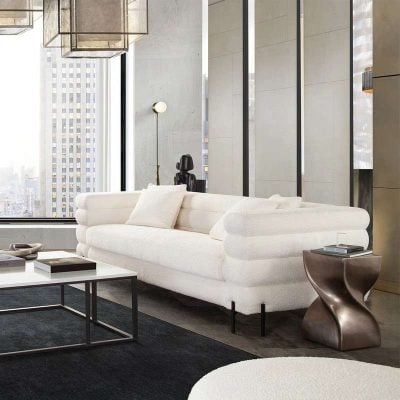 Vox Sofa Faux White Shearling w/ Black Powder Metal Legs