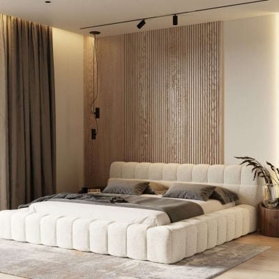 Modern Cream Tufted Fabric Bed