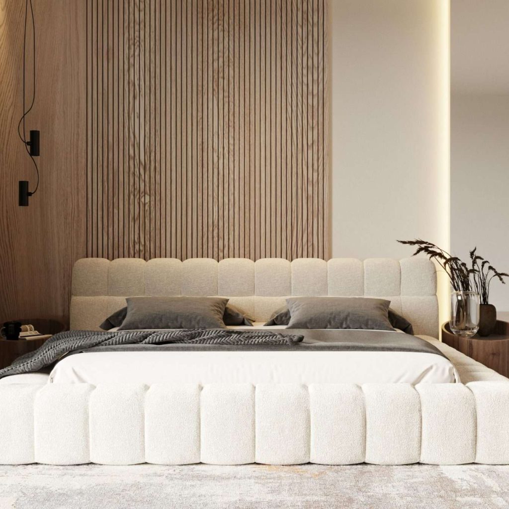 Modern Cream Tufted Fabric Bed