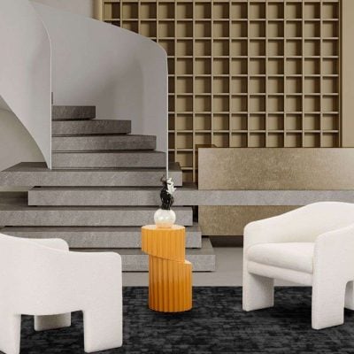 Khan Modern 4 Seater White Boucle Curved chair