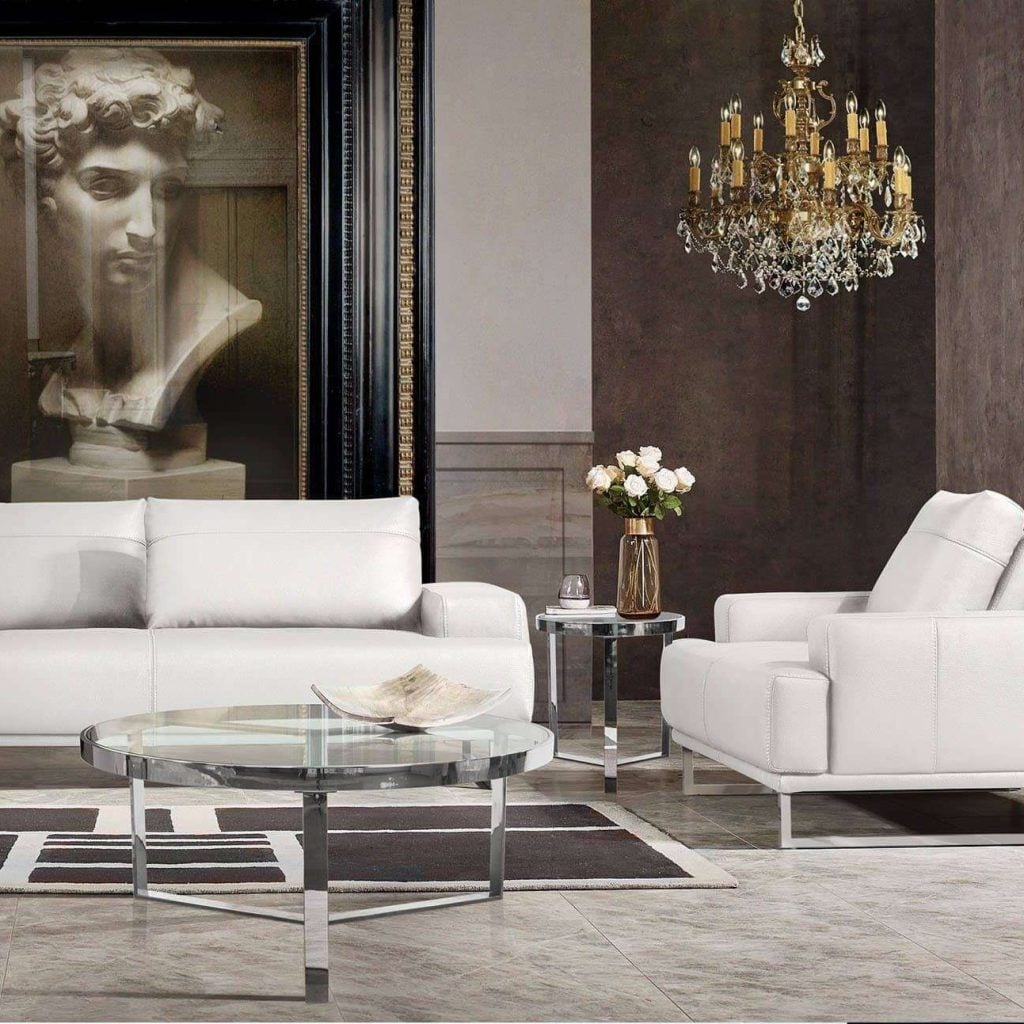 Russo White Leather Sofa With Adjustable Back