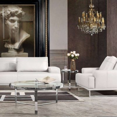 Russo White Leather Sofa With Adjustable Back