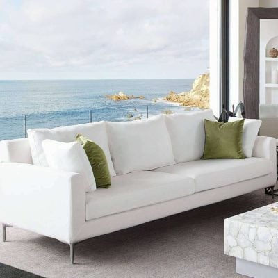 Seattle White Linen Sofa With Silver Legs