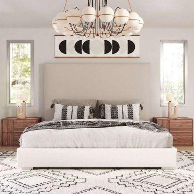 Nova Domus Sogno Tall headboard Italian Modern Beige Fabric High Headboard Bed