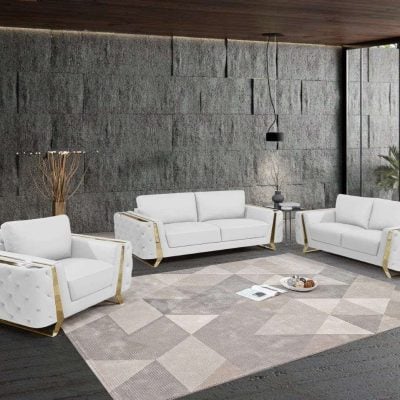 Divanitaly Salento White Leather Sofa Set