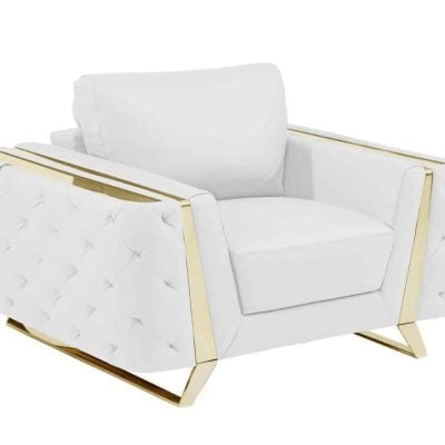 Divanitaly Salento White Italian Leather & Gold Sofa Set