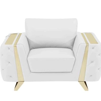 Divanitaly Salento White Italian Leather & Gold Chair