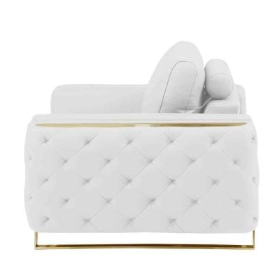 Divanitaly Salento White Italian Leather & Gold Sofa Set