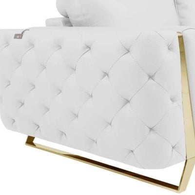 Divanitaly Salento White Italian Leather & Gold Sofa Set