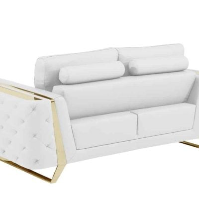 Divanitaly Salento White Italian Leather & Gold Sofa Set