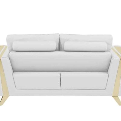 Divanitaly Salento White Italian Leather & Gold Sofa Set