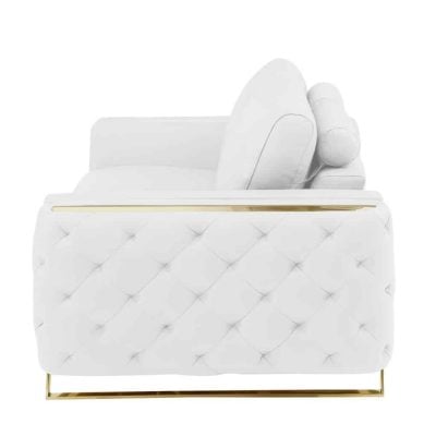 Divanitaly Salento White Italian Leather & Gold Sofa Set