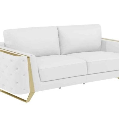 Divanitaly Salento White Italian Leather & Gold Sofa Set