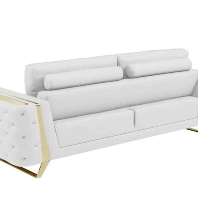 Divanitaly Salento White Italian Leather & Gold Sofa Set