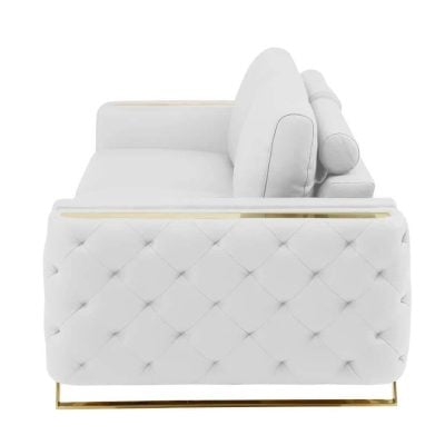 Divanitaly Salento White Italian Leather & Gold Sofa Set