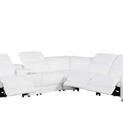 6 Pc Power Reclining White Italian Leather Sectional Sofa