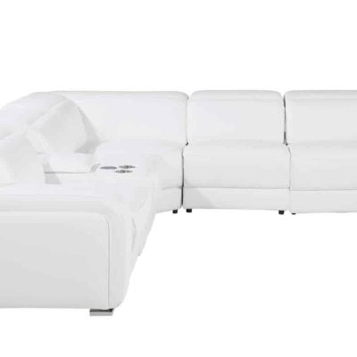 6 Pc Power Reclining White Italian Leather Sectional Sofa