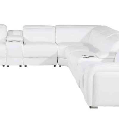 8 Pc Power Reclining White Italian Leather Sectional Sofa