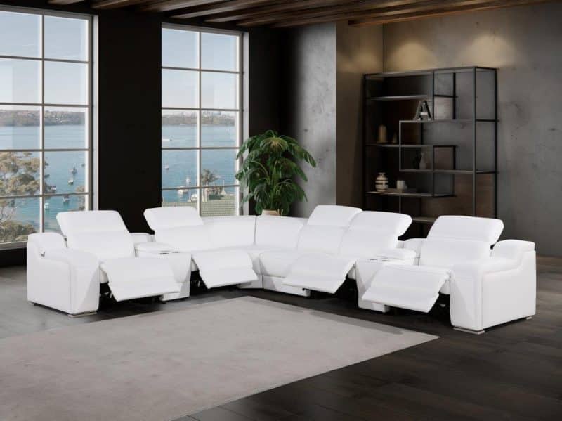 8 Pc Power Reclining Modern White Italian Leather Sectional Sofa