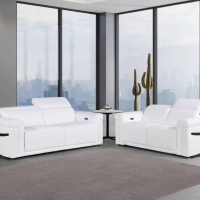 Divanitalia Tustin White Italian Leather modern recliner Sofa Set