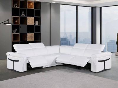 5 Pc Divantalia Modern White Leather Power Reclining Sectional Sofa