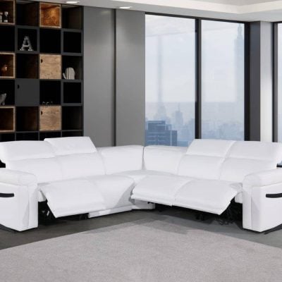 5 Pc Divantalia Modern White Leather Power Reclining Sectional Sofa