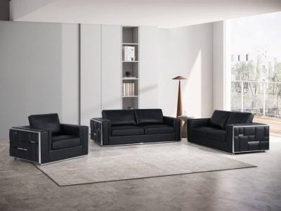 Divanitaly Campania Modern Black leather sofa