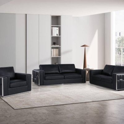 Divanitaly Campania Modern Black leather sofa