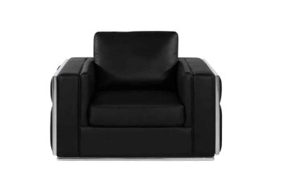 Divanitaly Campania Top Grain Black Leather & Silver Sofa Set