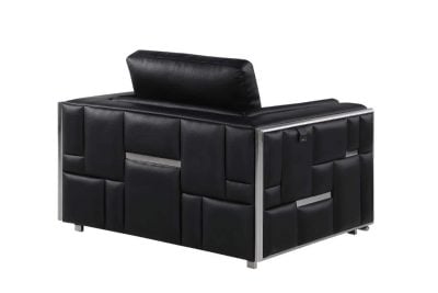 Divanitaly Campania Top Grain Black Leather & Silver Sofa Set